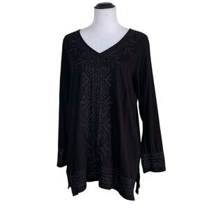 J. Jill Black Embroidered Sparkly Metallic V-Neck Long Sleeve Tunic Size Medium